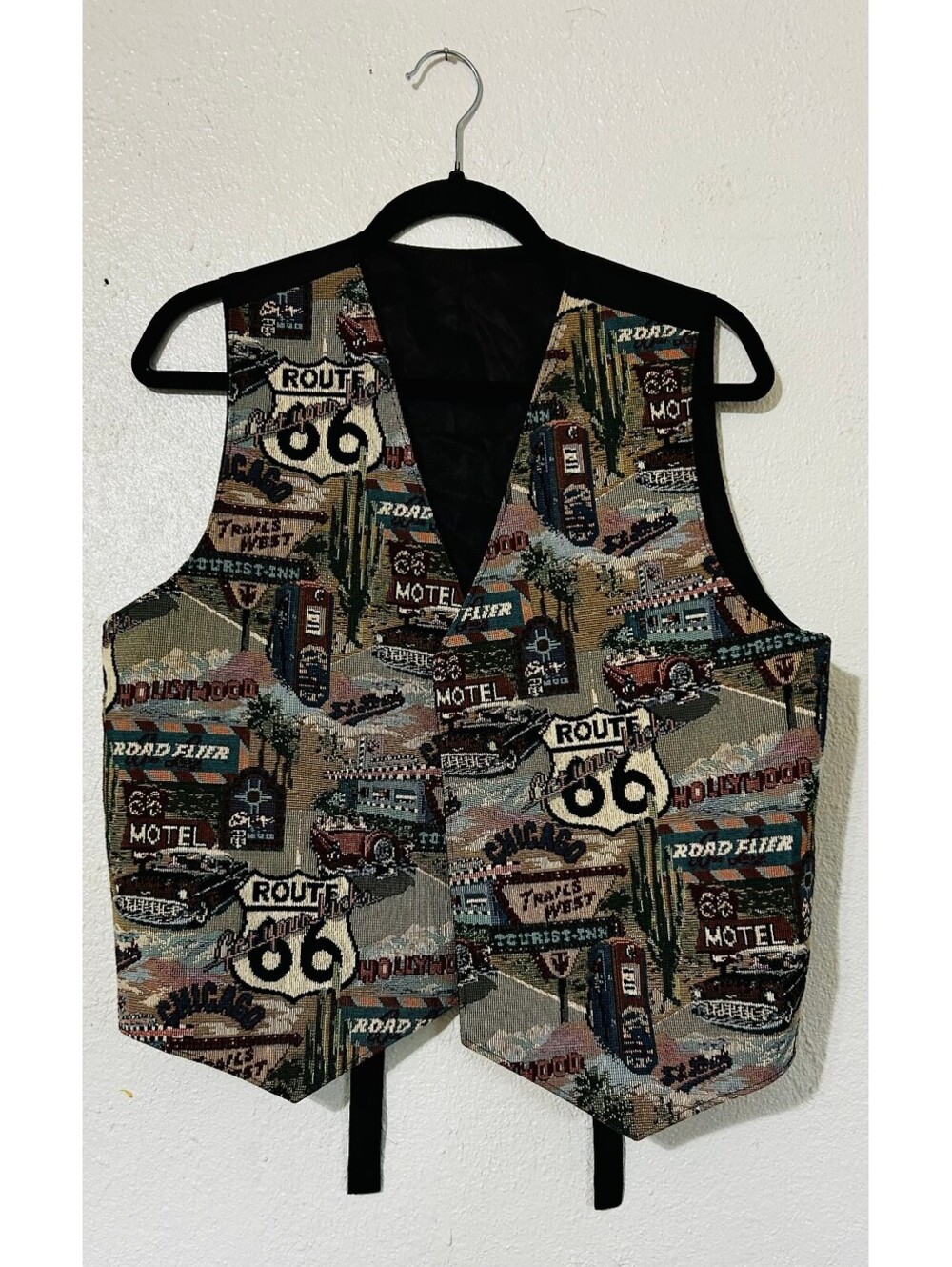 VTG Route 66 Woven Tapestry Vest Vintage Americana Grunge Boho